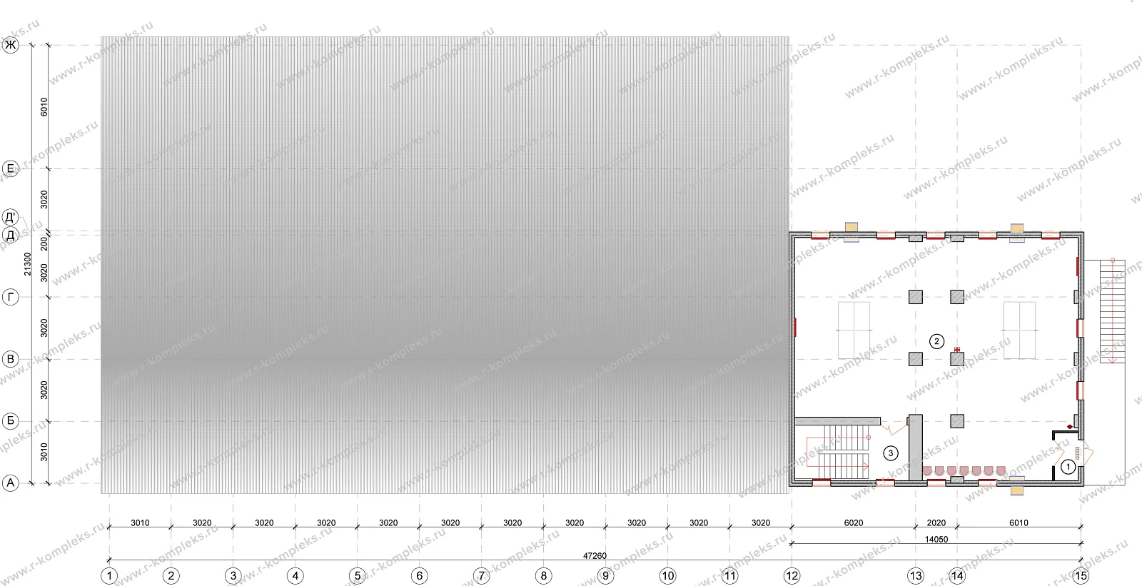 Модульный вахтовый посёлок на 368 человек, планировка, Столовая на 110 человек. 2 этаж