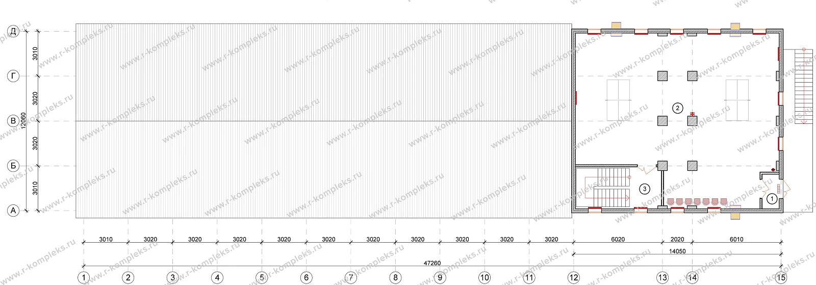 Модульная столовая на 60 посадочных мест, планировка, 2 этаж