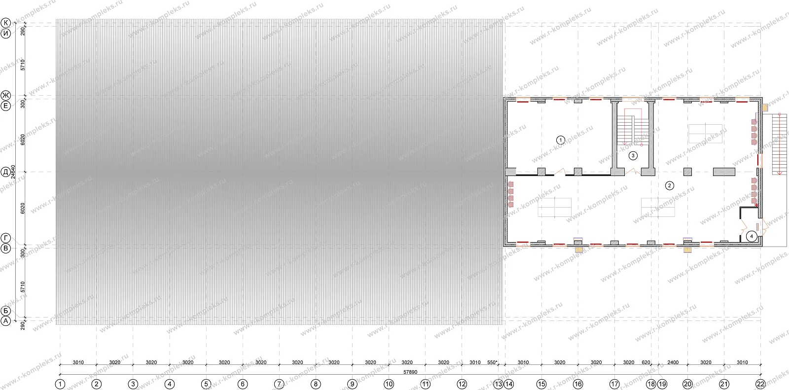 Модульная столовая на 120 посадочных мест с КПП, планировка, 2 этаж